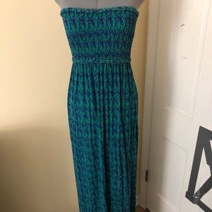 Strapless Long Green & Blue Dress